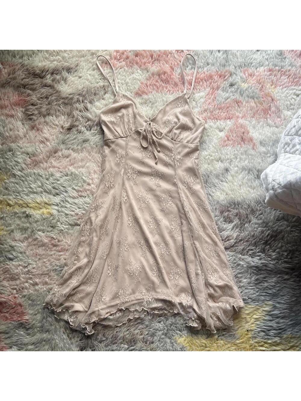 tan fairy hankerchief lace mini dress